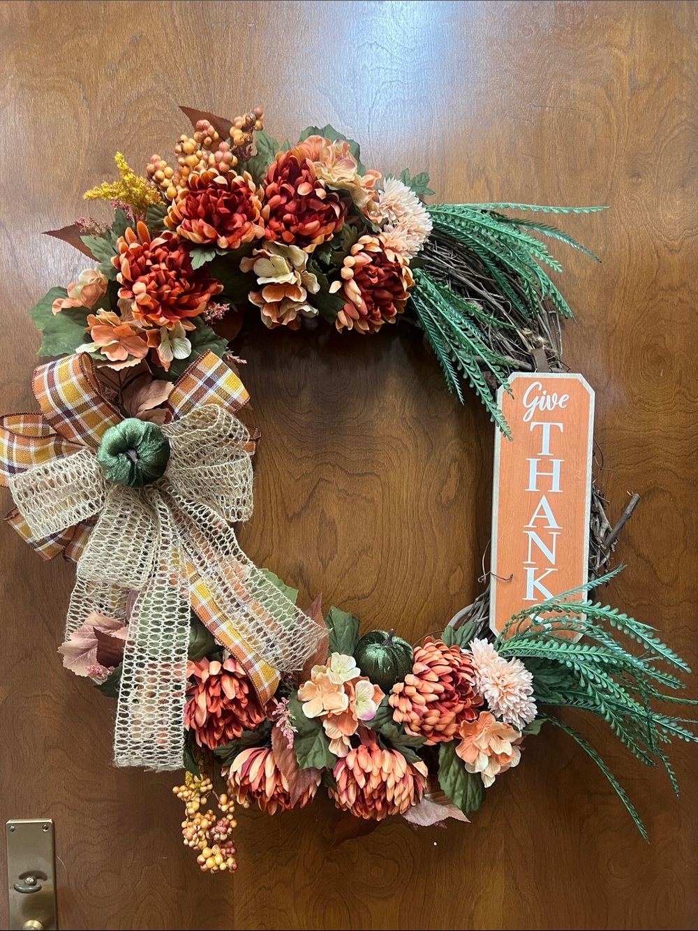 Autumn 'Give Thanks' Harvest Wreath with Orange Blooms